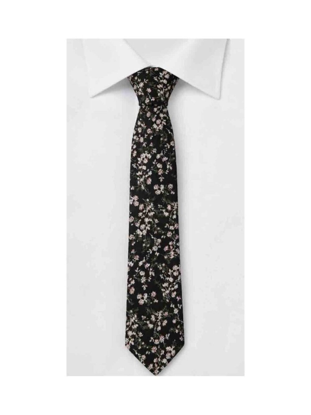 Original Penguin Narrow Cotton Tie Floral Black Pink Green White Men's Long